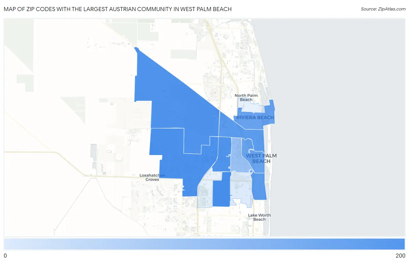 Zip Codes with the Largest Austrian Community in West Palm Beach Map