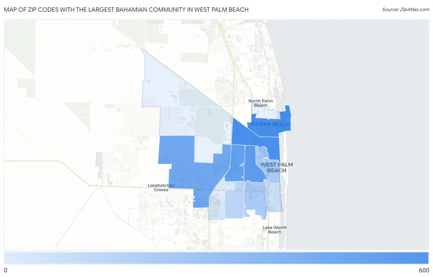 Zip Codes with the Largest Bahamian Community in West Palm Beach Map