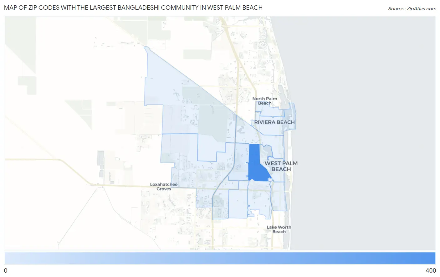 Zip Codes with the Largest Bangladeshi Community in West Palm Beach Map