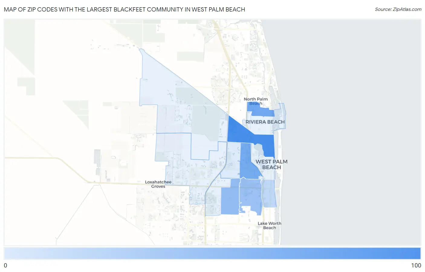 Zip Codes with the Largest Blackfeet Community in West Palm Beach Map