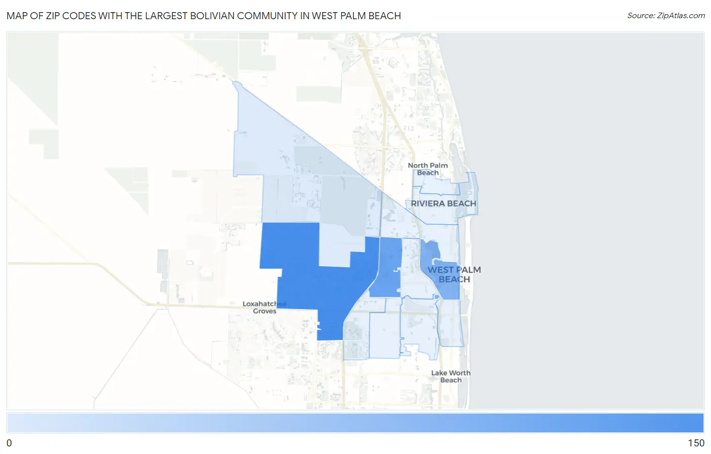 Zip Codes with the Largest Bolivian Community in West Palm Beach Map