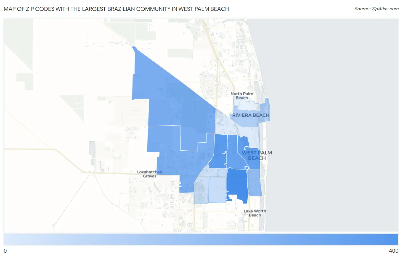 Zip Codes with the Largest Brazilian Community in West Palm Beach Map