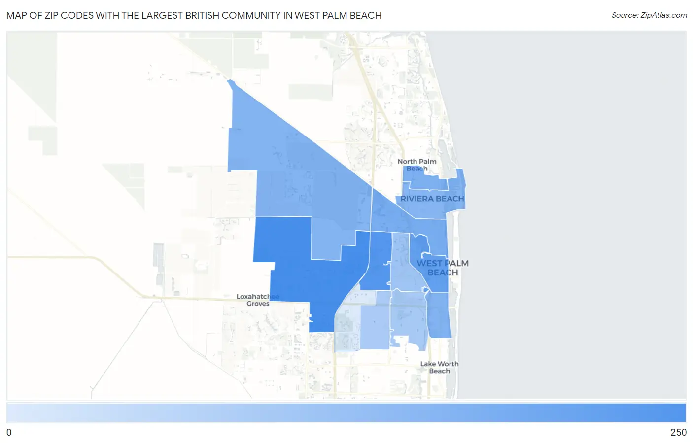 Zip Codes with the Largest British Community in West Palm Beach Map