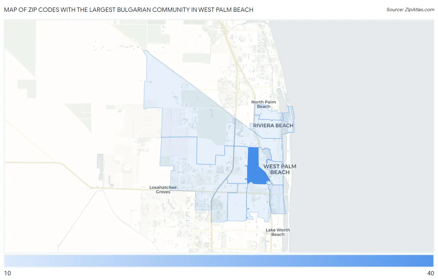 Zip Codes with the Largest Bulgarian Community in West Palm Beach Map