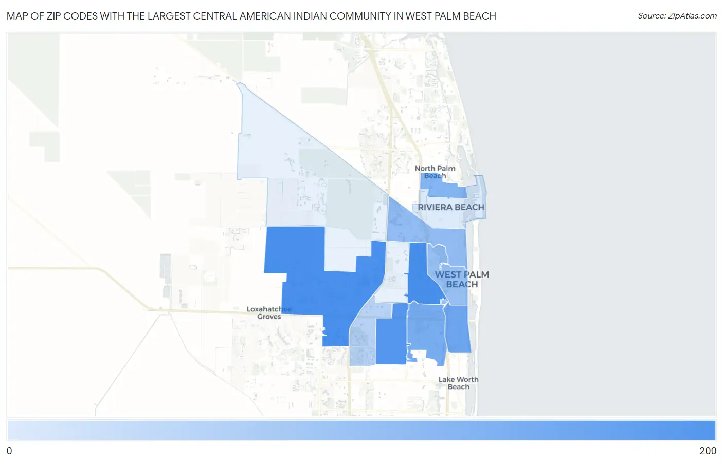 Zip Codes with the Largest Central American Indian Community in West Palm Beach Map