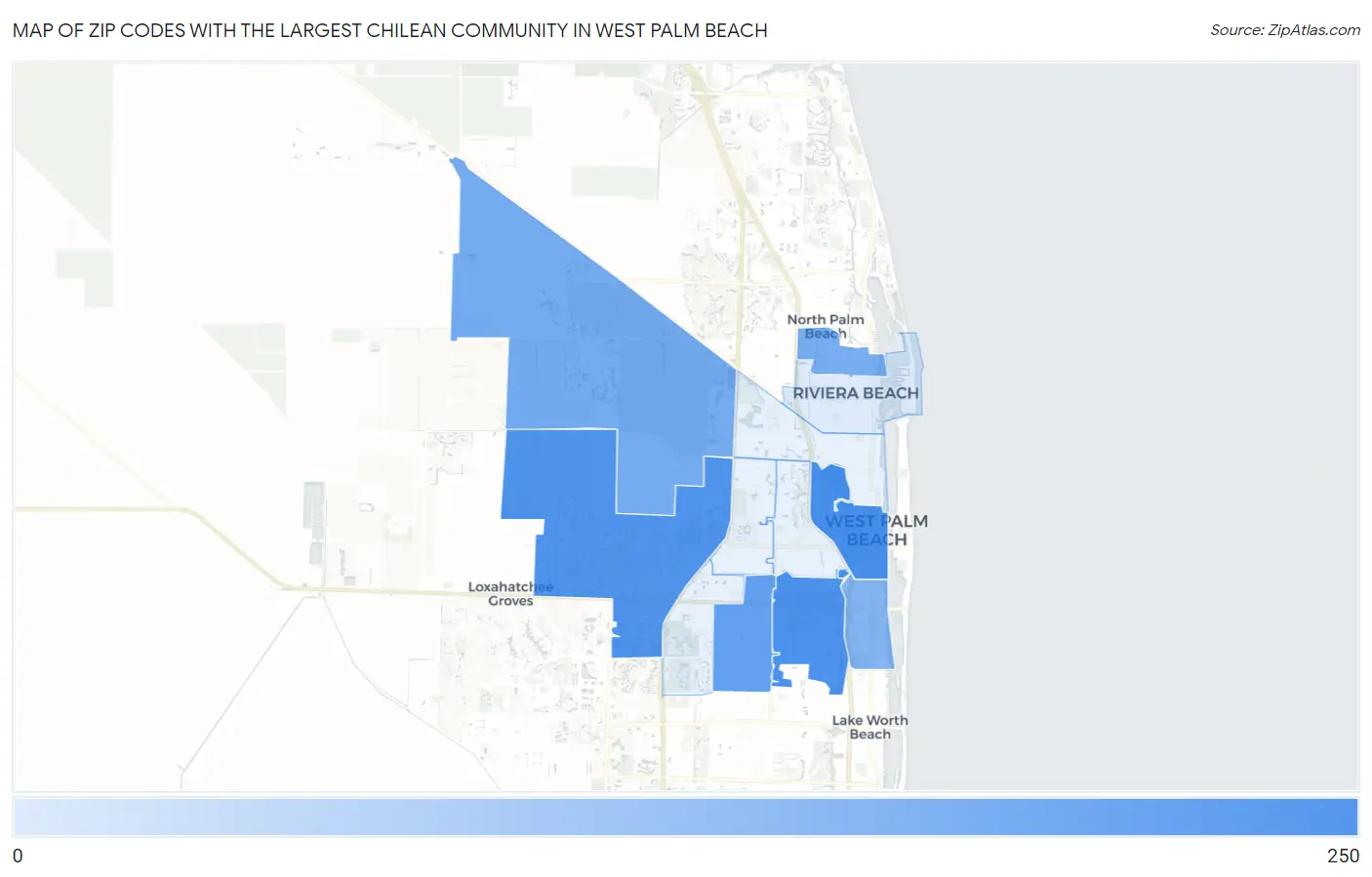 Zip Codes with the Largest Chilean Community in West Palm Beach Map