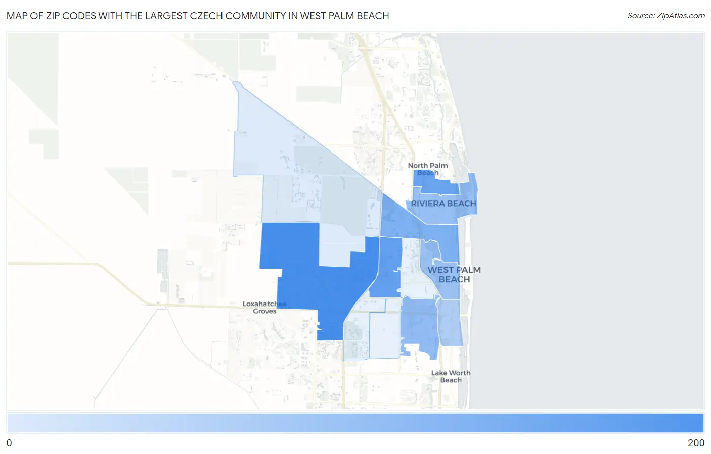 Zip Codes with the Largest Czech Community in West Palm Beach Map