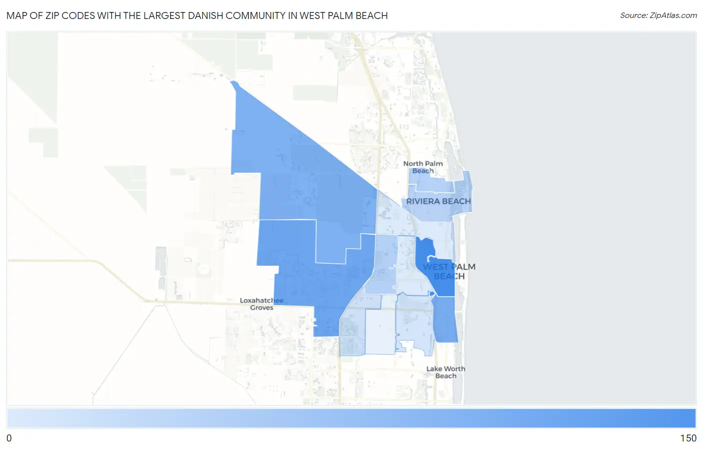 Zip Codes with the Largest Danish Community in West Palm Beach Map