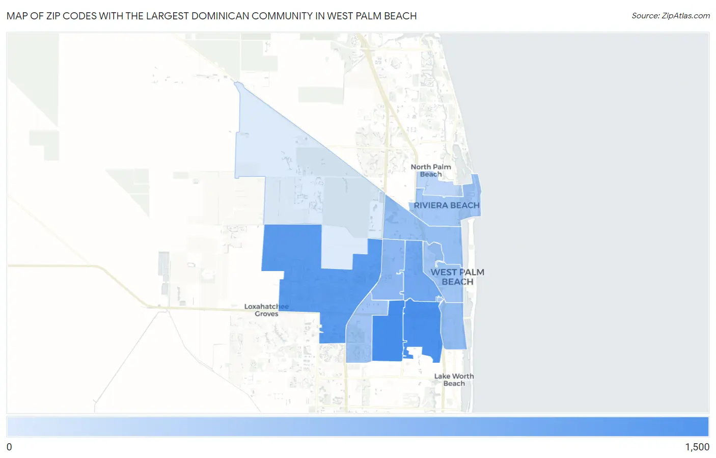 Zip Codes with the Largest Dominican Community in West Palm Beach Map