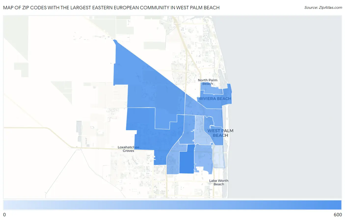 Zip Codes with the Largest Eastern European Community in West Palm Beach Map