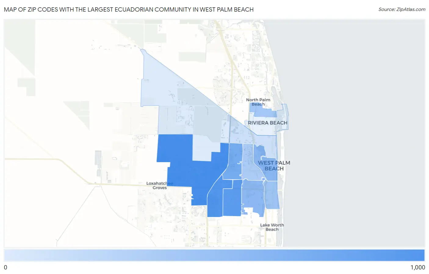 Zip Codes with the Largest Ecuadorian Community in West Palm Beach Map