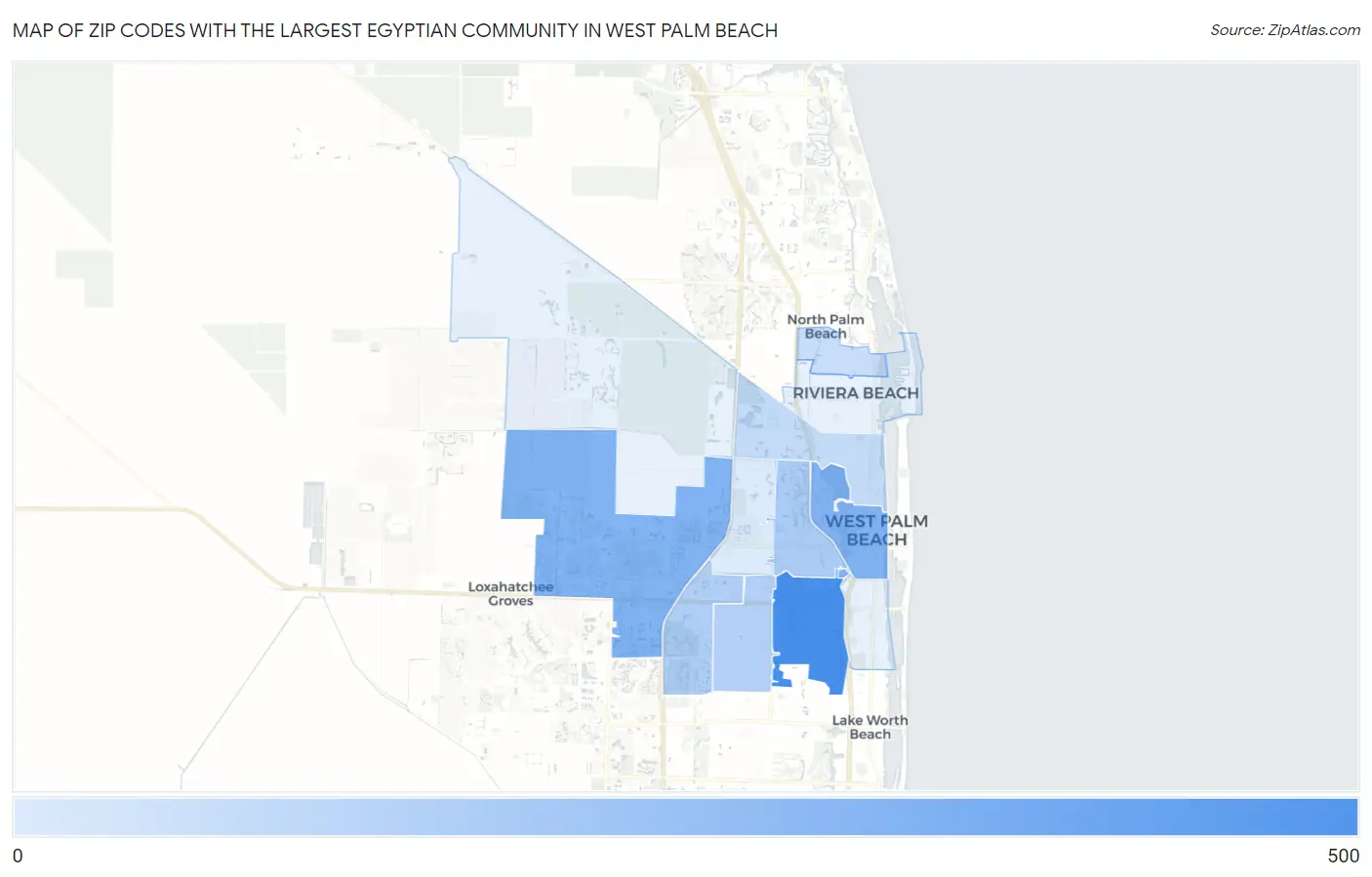 Zip Codes with the Largest Egyptian Community in West Palm Beach Map