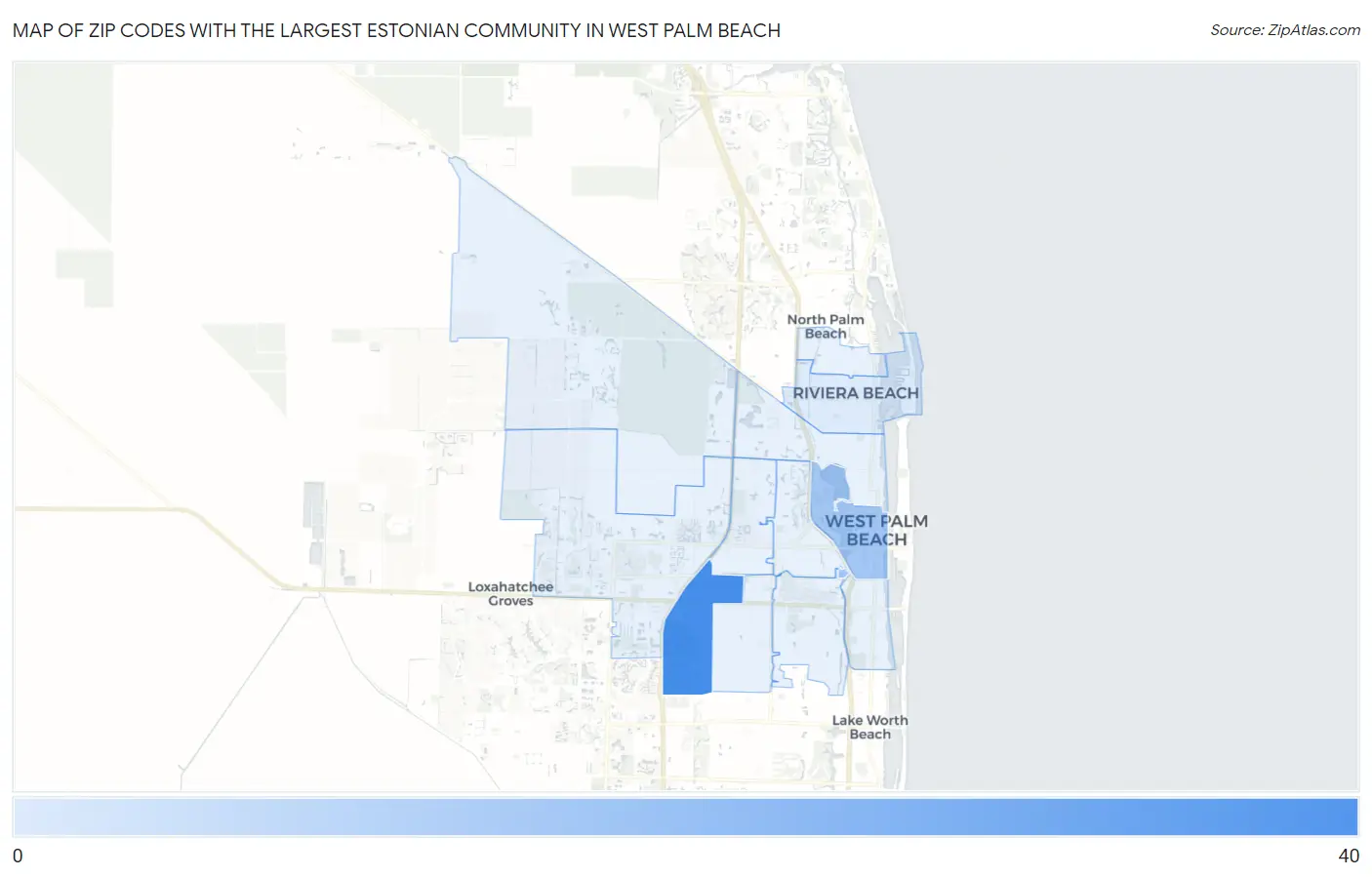 Zip Codes with the Largest Estonian Community in West Palm Beach Map