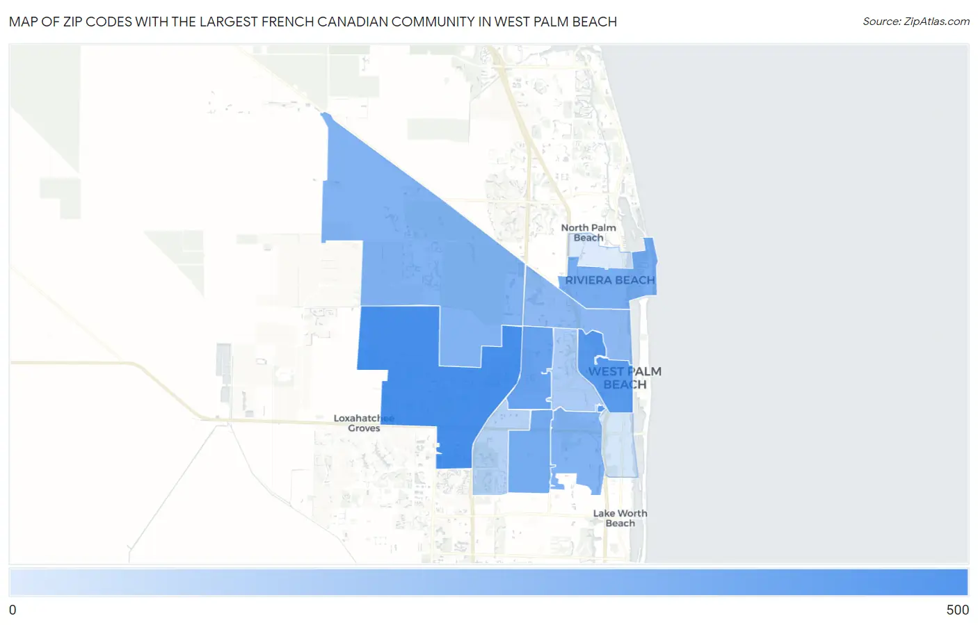 Zip Codes with the Largest French Canadian Community in West Palm Beach Map