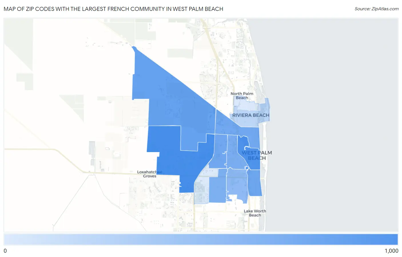 Zip Codes with the Largest French Community in West Palm Beach Map