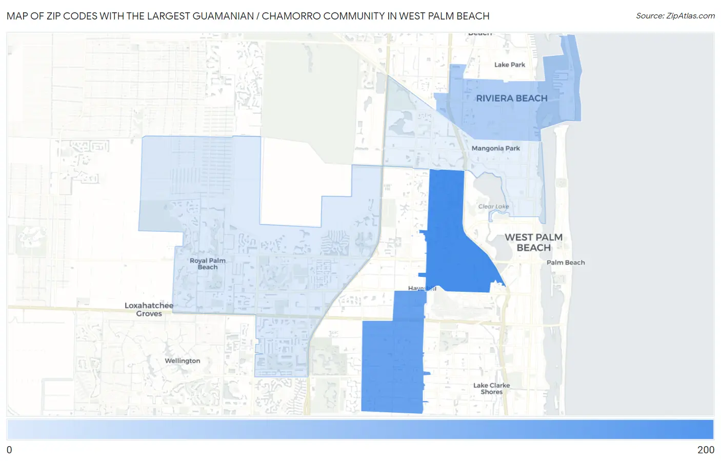 Zip Codes with the Largest Guamanian / Chamorro Community in West Palm Beach Map