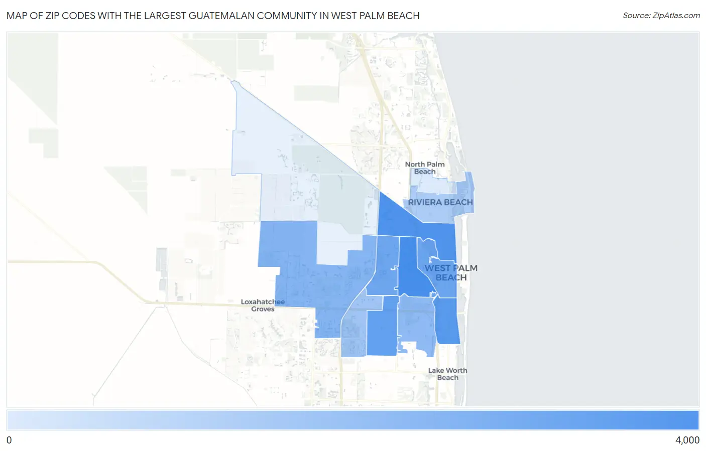 Zip Codes with the Largest Guatemalan Community in West Palm Beach Map