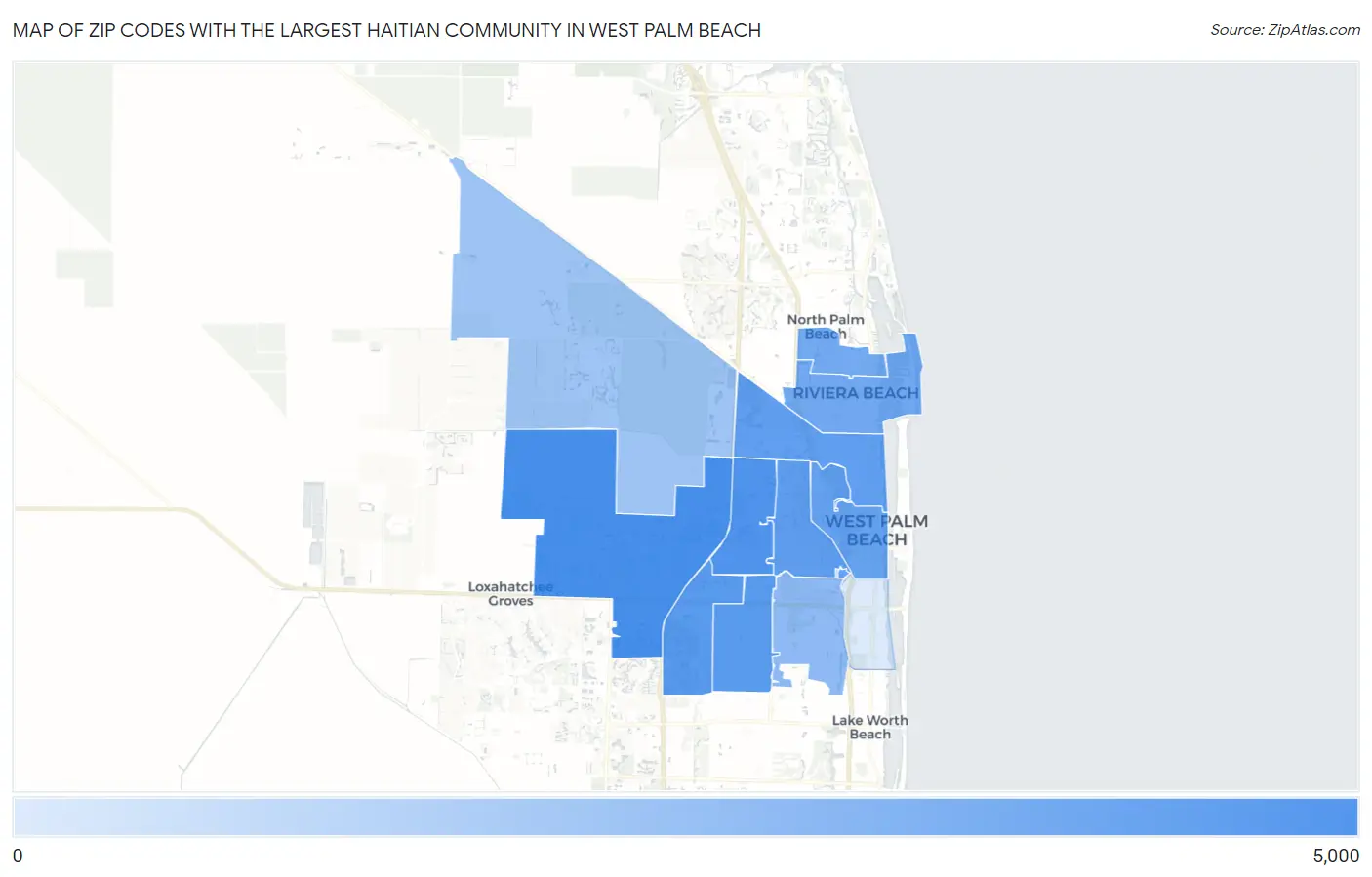 Zip Codes with the Largest Haitian Community in West Palm Beach Map
