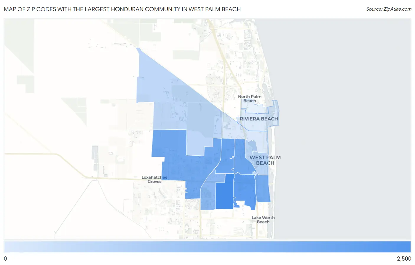 Zip Codes with the Largest Honduran Community in West Palm Beach Map