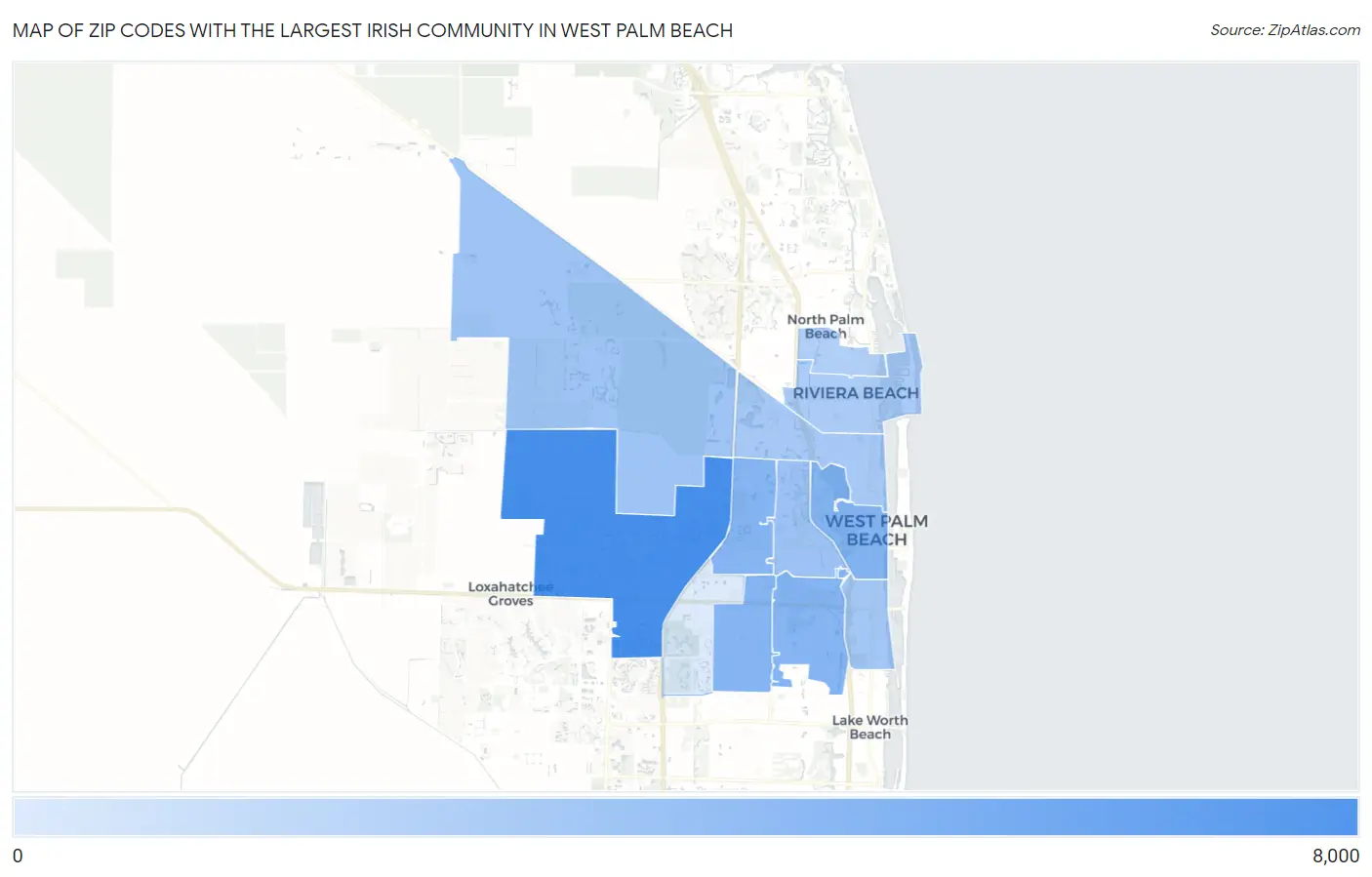 Zip Codes with the Largest Irish Community in West Palm Beach Map