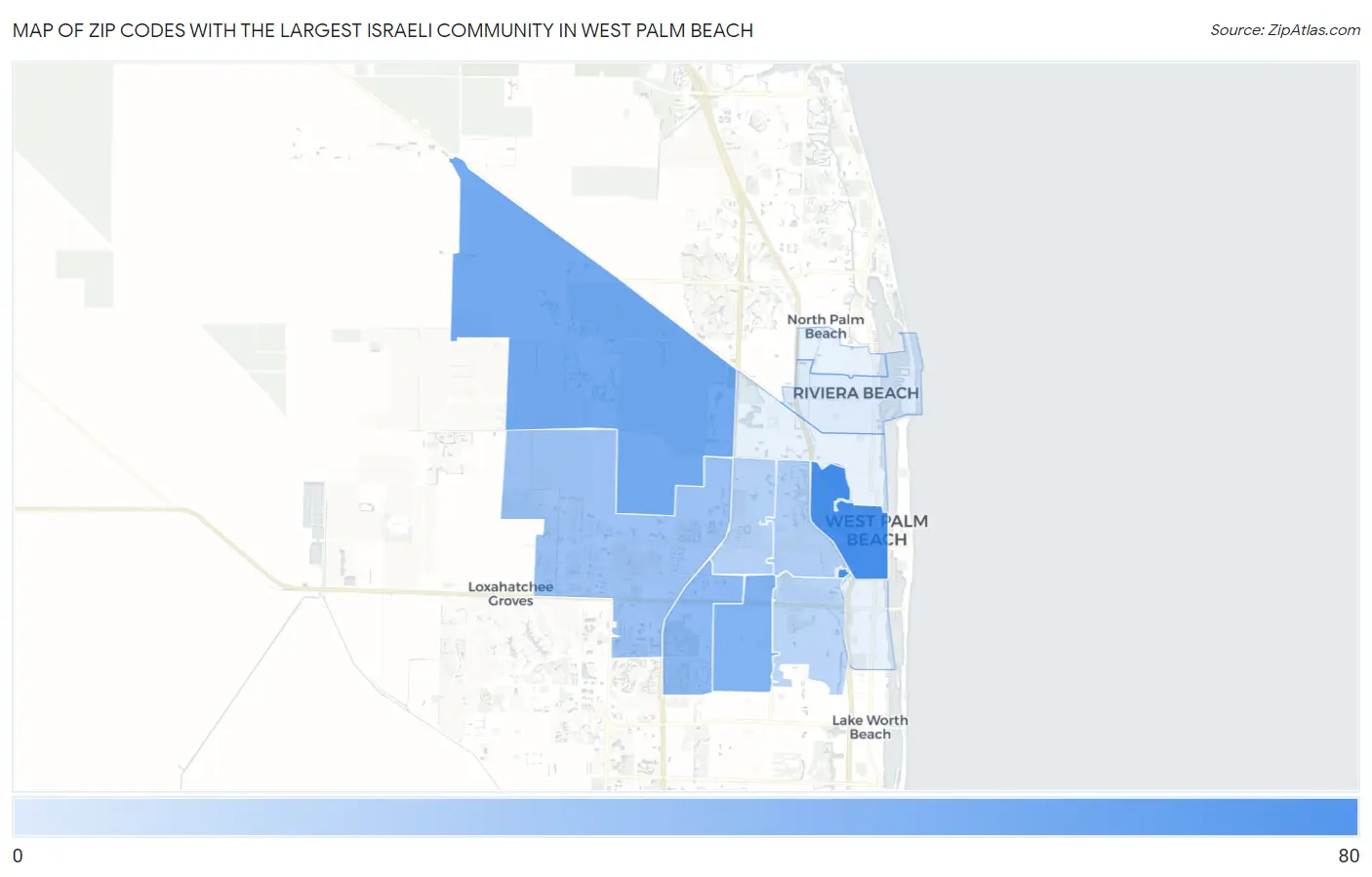 Zip Codes with the Largest Israeli Community in West Palm Beach Map