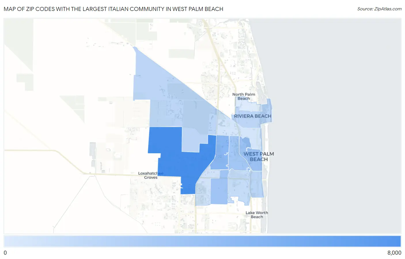 Zip Codes with the Largest Italian Community in West Palm Beach Map