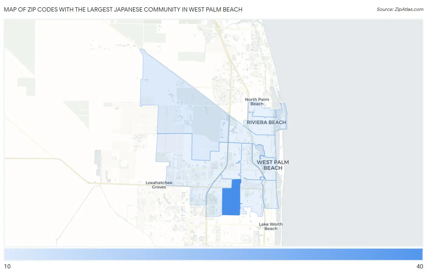 Zip Codes with the Largest Japanese Community in West Palm Beach Map