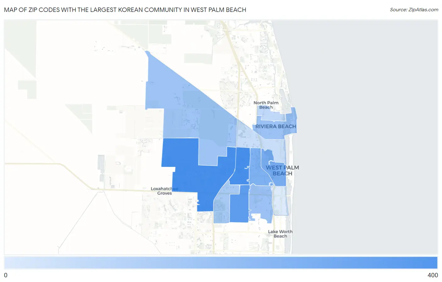 Zip Codes with the Largest Korean Community in West Palm Beach Map