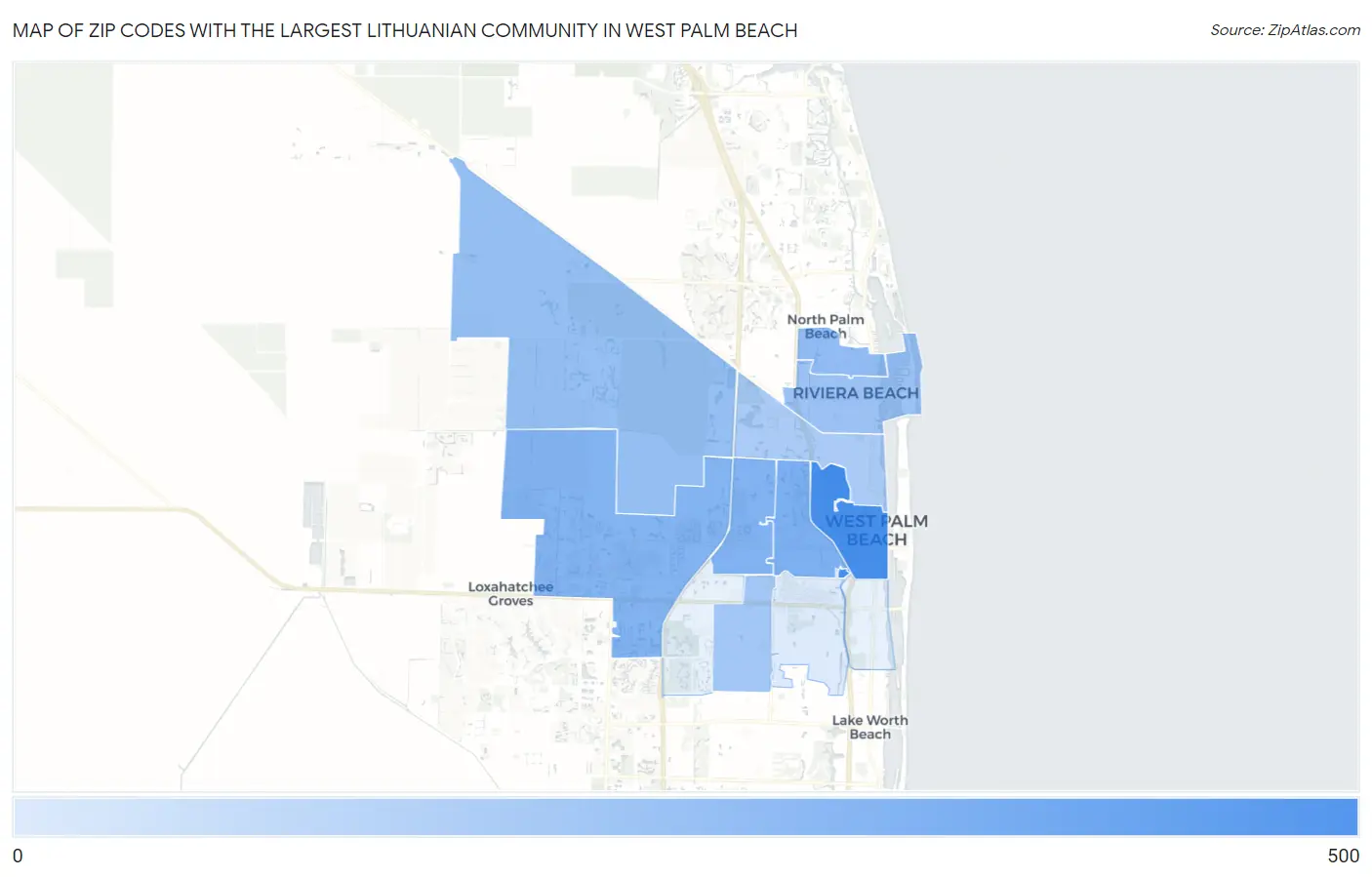 Zip Codes with the Largest Lithuanian Community in West Palm Beach Map