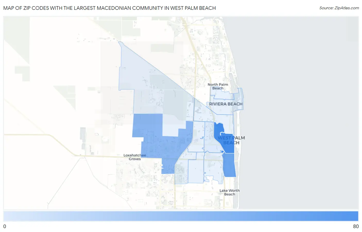 Zip Codes with the Largest Macedonian Community in West Palm Beach Map