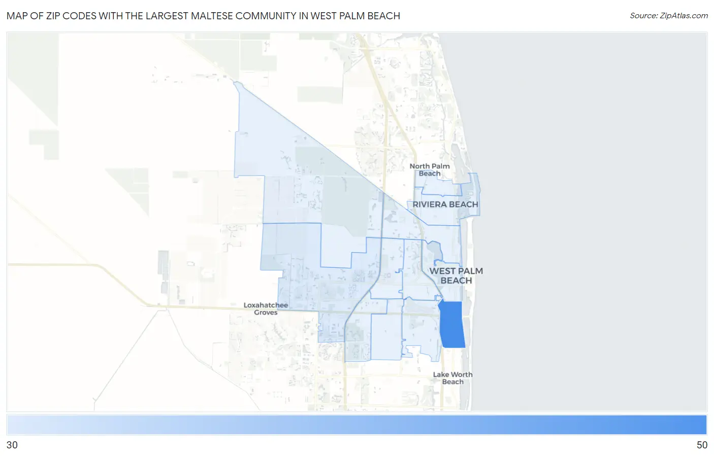 Zip Codes with the Largest Maltese Community in West Palm Beach Map