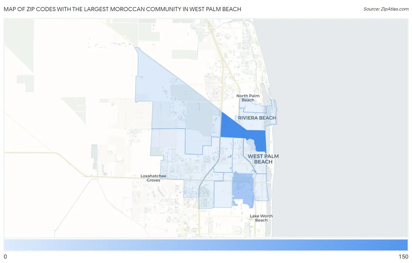 Zip Codes with the Largest Moroccan Community in West Palm Beach Map