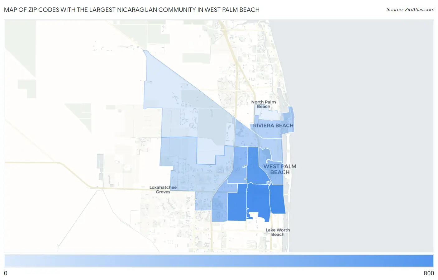 Zip Codes with the Largest Nicaraguan Community in West Palm Beach Map