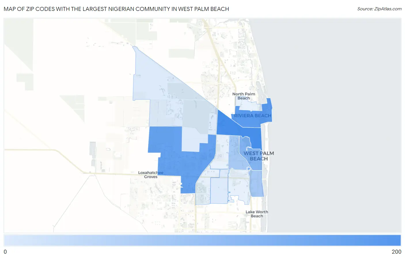 Zip Codes with the Largest Nigerian Community in West Palm Beach Map