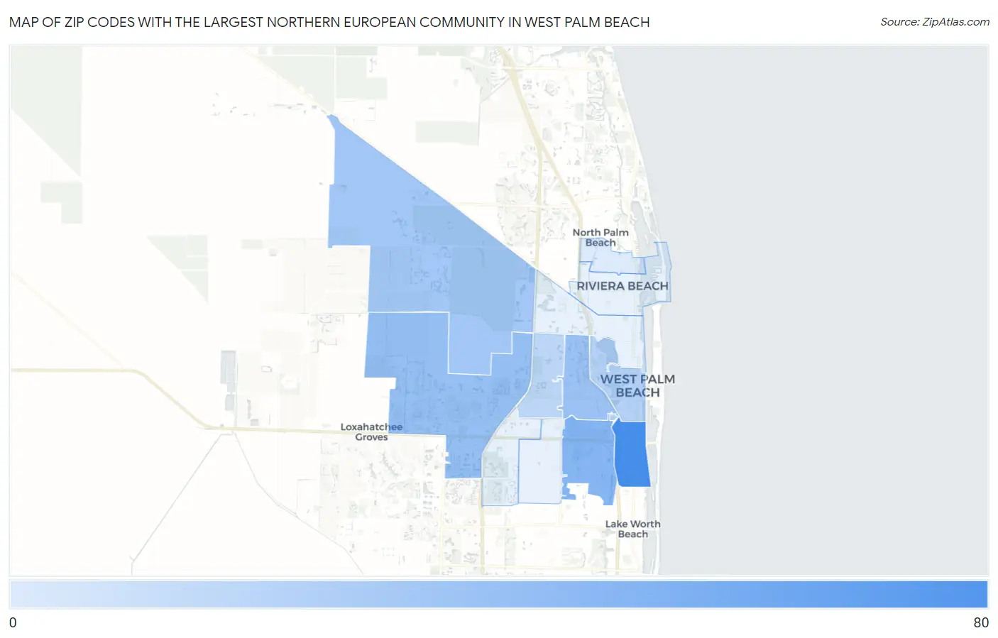 Zip Codes with the Largest Northern European Community in West Palm Beach Map