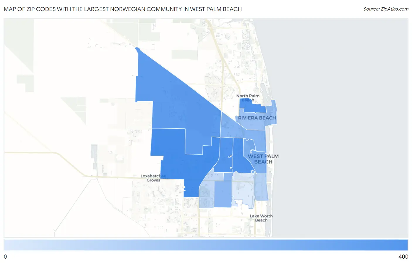 Zip Codes with the Largest Norwegian Community in West Palm Beach Map
