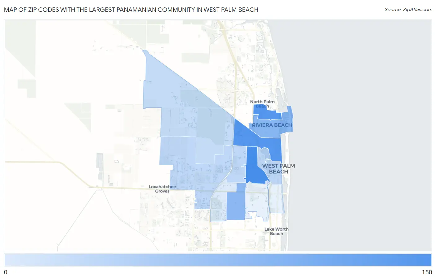 Zip Codes with the Largest Panamanian Community in West Palm Beach Map