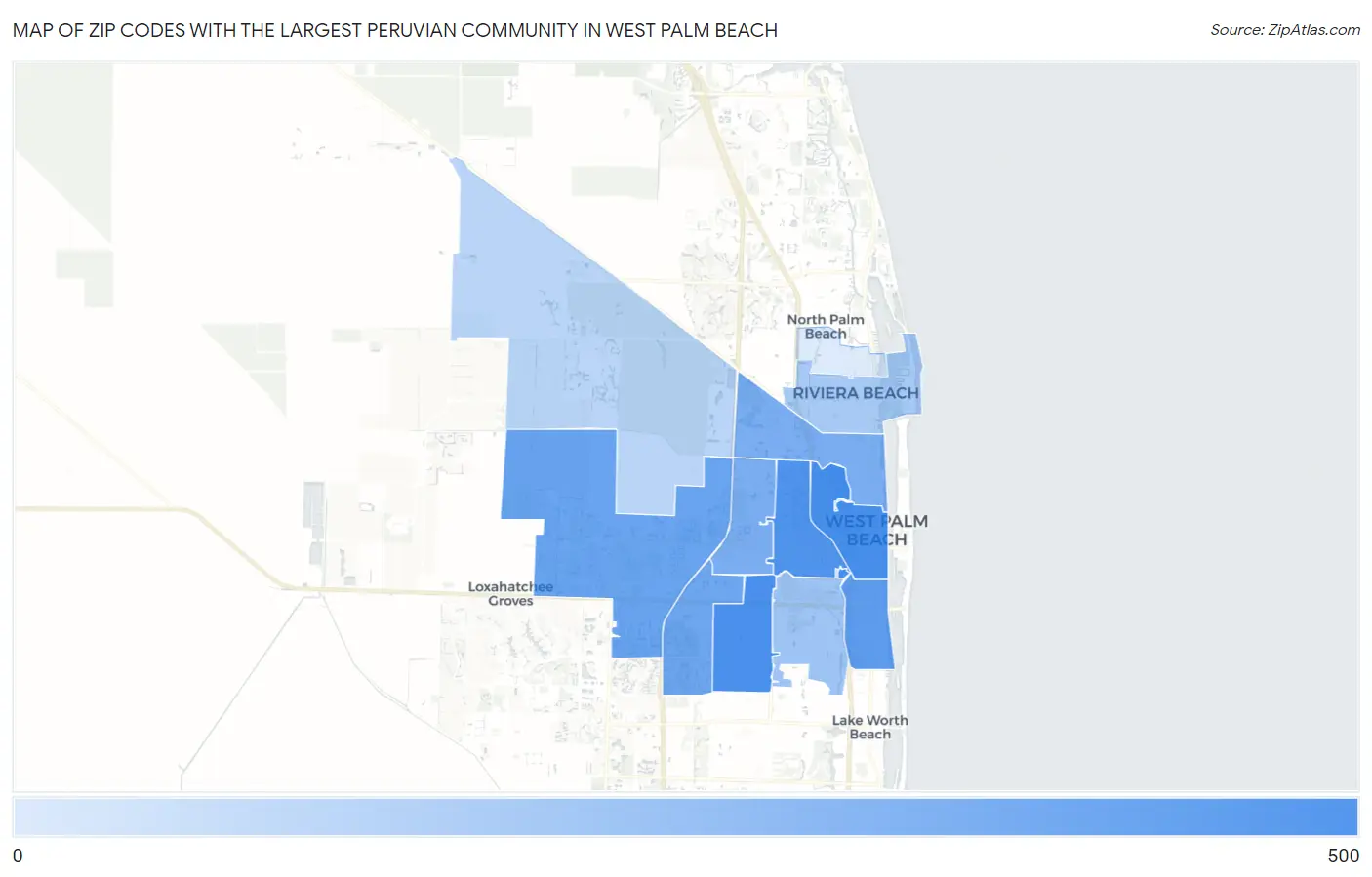 Zip Codes with the Largest Peruvian Community in West Palm Beach Map