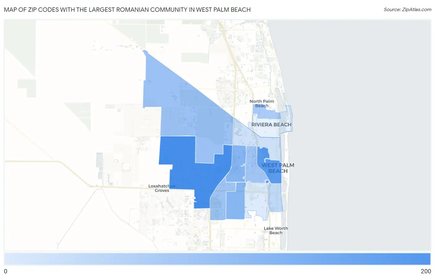 Zip Codes with the Largest Romanian Community in West Palm Beach Map