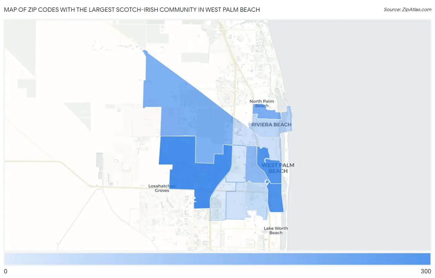 Zip Codes with the Largest Scotch-Irish Community in West Palm Beach Map