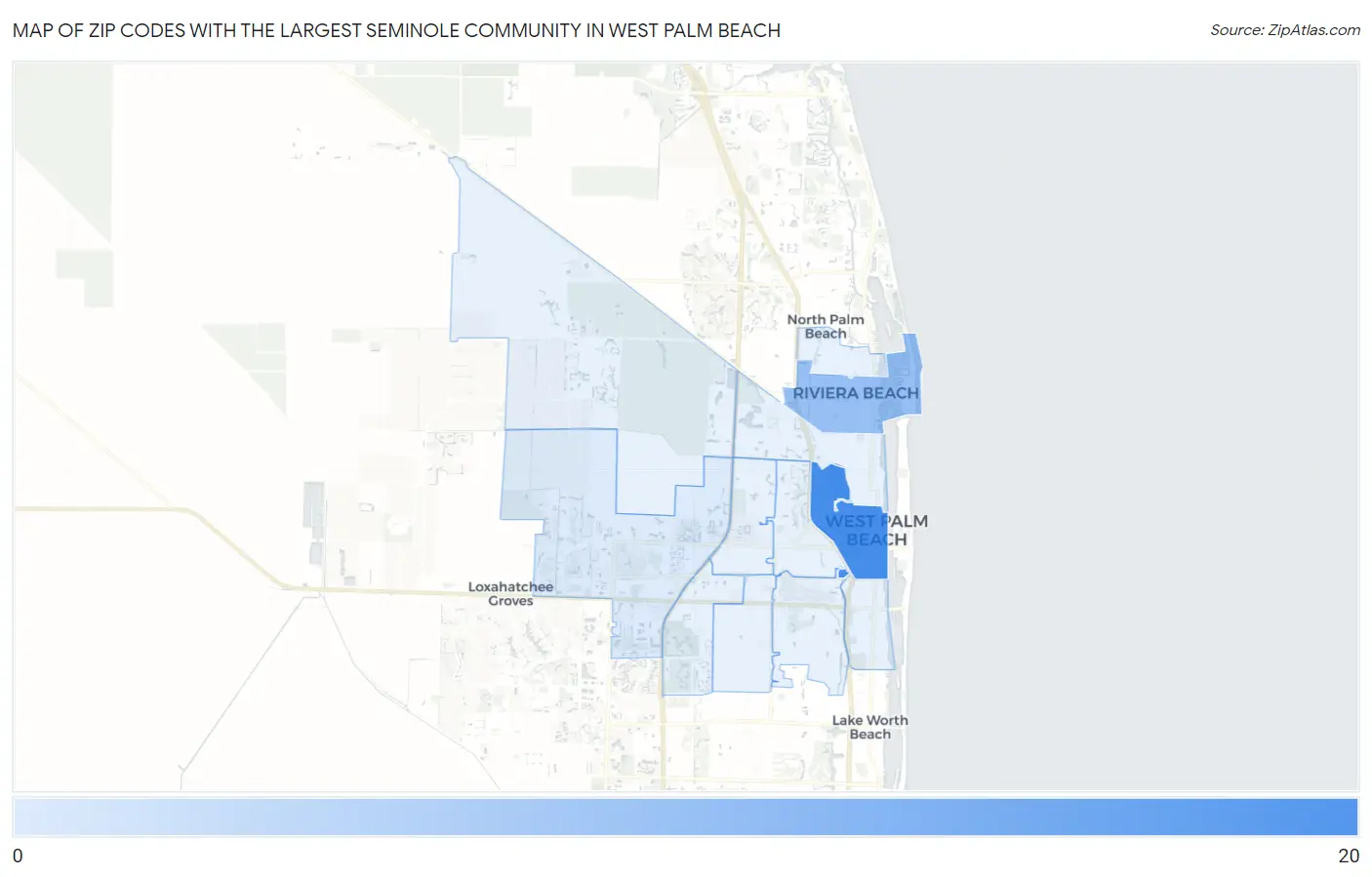 Zip Codes with the Largest Seminole Community in West Palm Beach Map