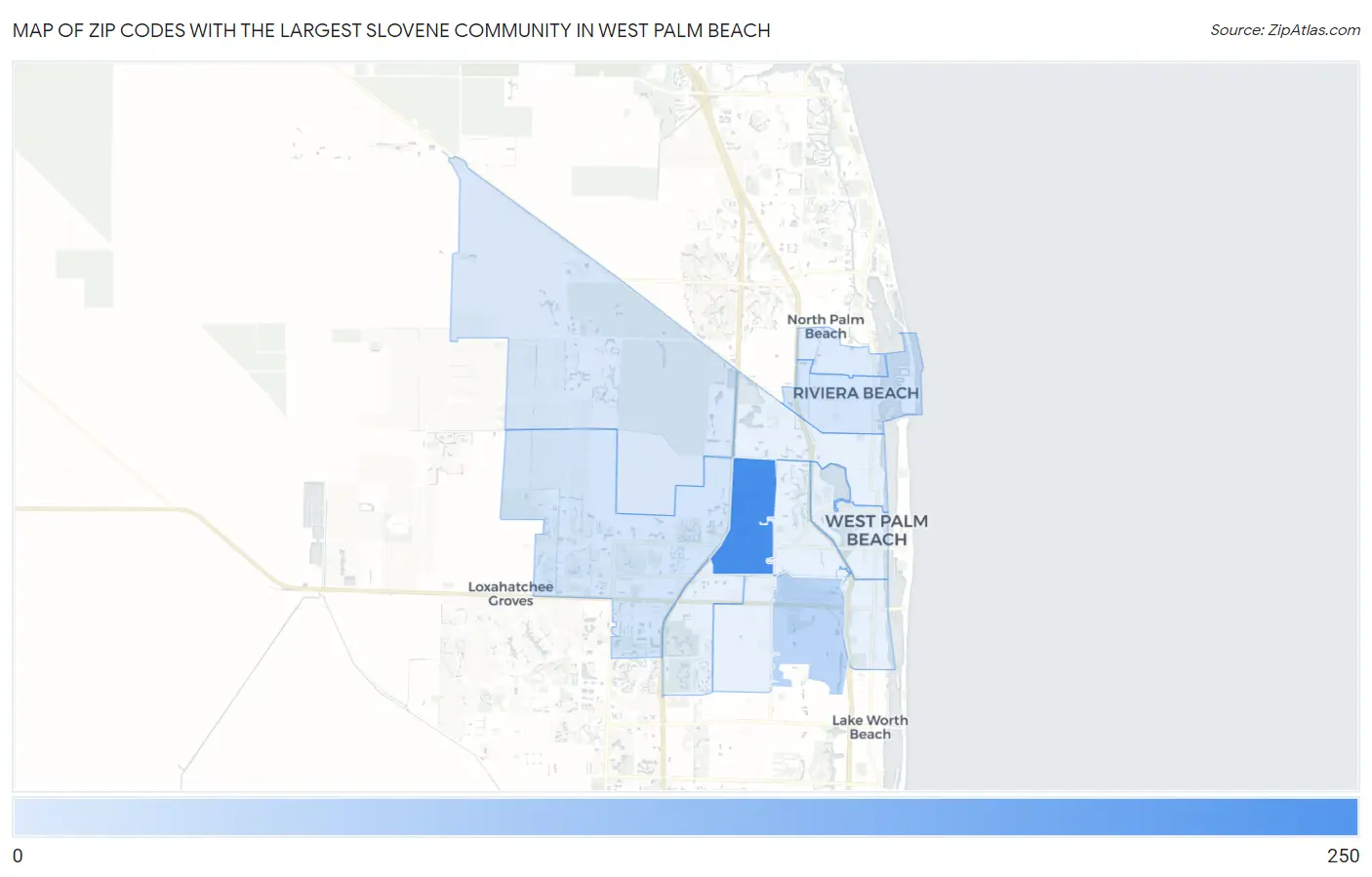 Zip Codes with the Largest Slovene Community in West Palm Beach Map