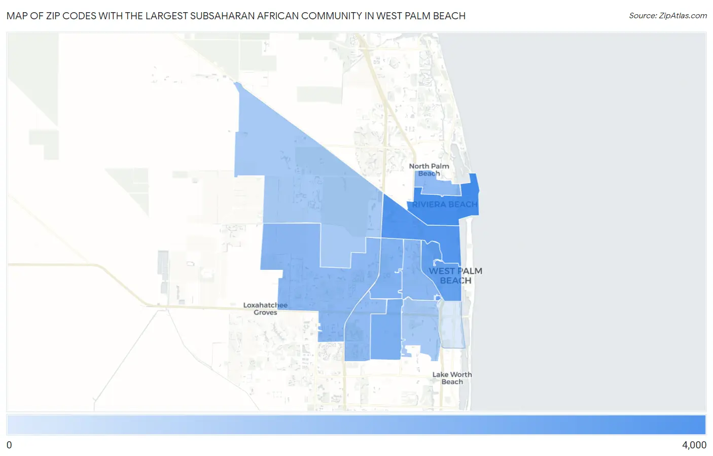 Zip Codes with the Largest Subsaharan African Community in West Palm Beach Map