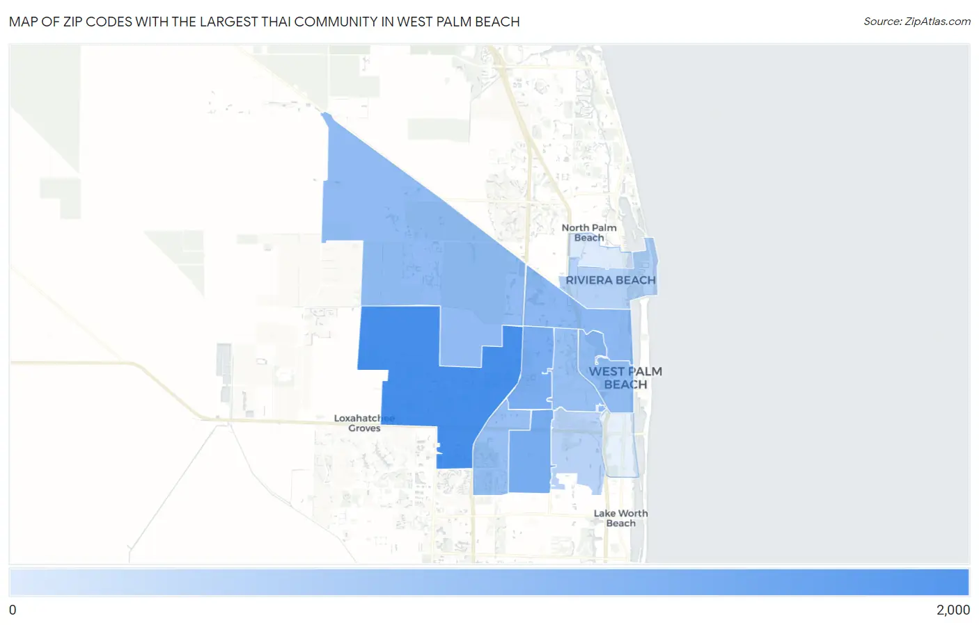 Zip Codes with the Largest Thai Community in West Palm Beach Map