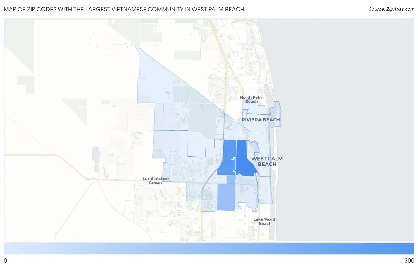 Zip Codes with the Largest Vietnamese Community in West Palm Beach Map