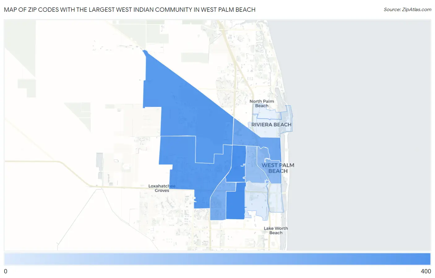 Zip Codes with the Largest West Indian Community in West Palm Beach Map