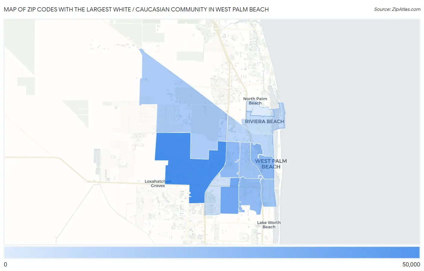 Zip Codes with the Largest White / Caucasian Community in West Palm Beach Map