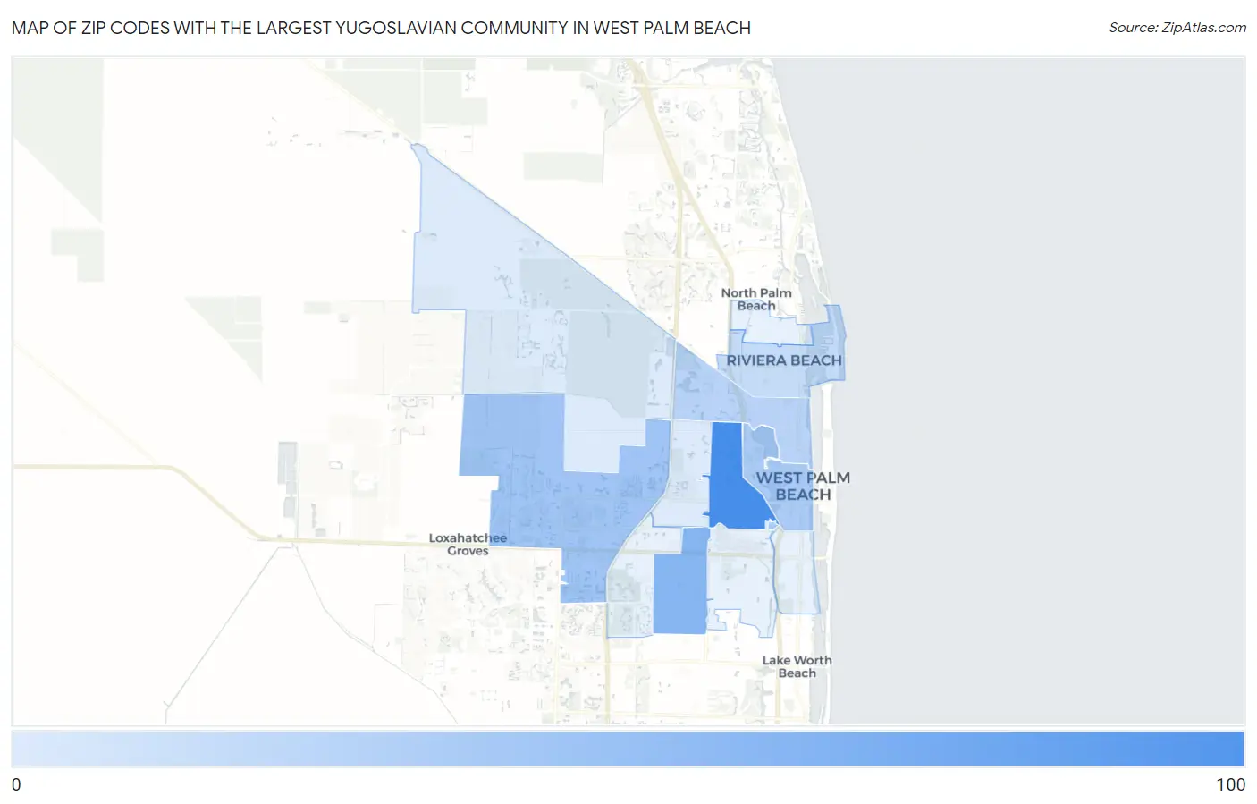 Zip Codes with the Largest Yugoslavian Community in West Palm Beach Map