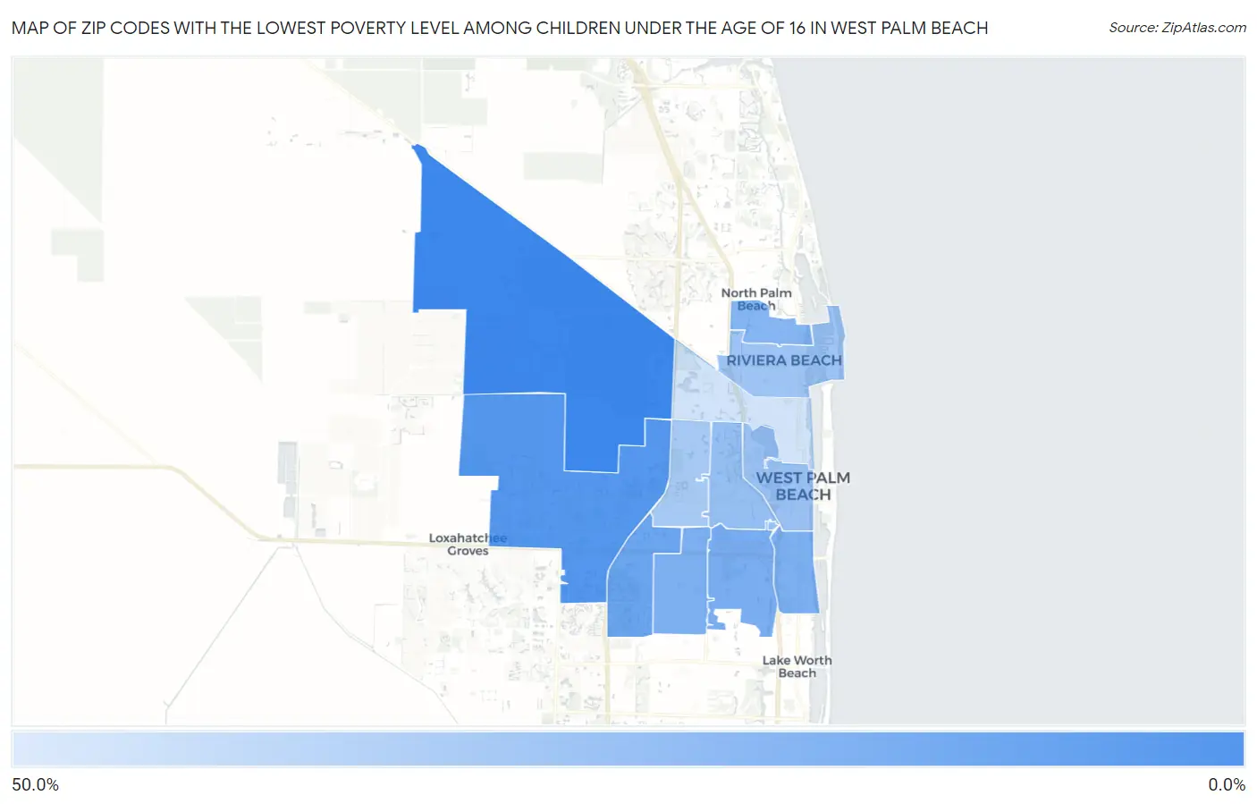 Zip Codes with the Lowest Poverty Level Among Children Under the Age of 16 in West Palm Beach Map