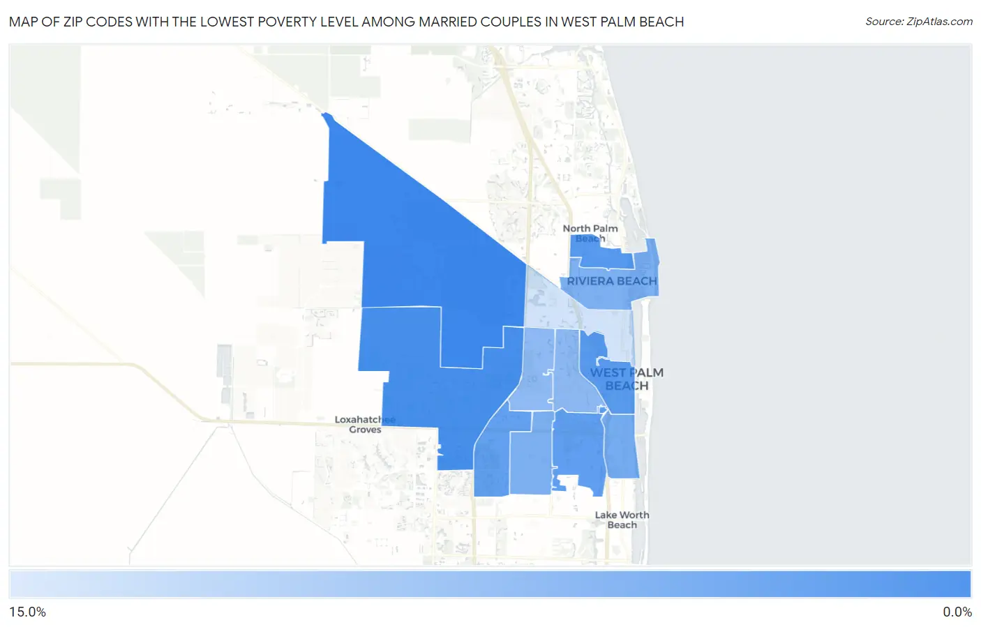 Zip Codes with the Lowest Poverty Level Among Married Couples in West Palm Beach Map